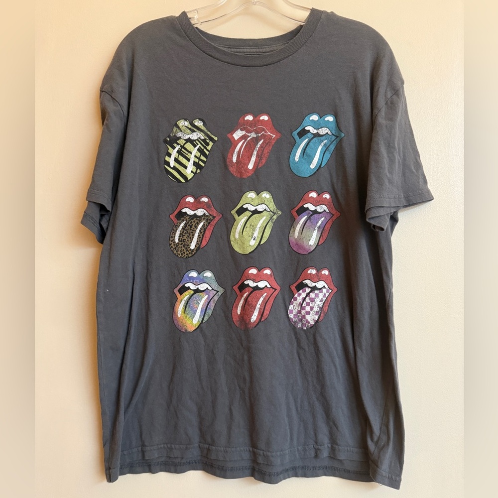 The Rolling Stones Graphic Tee - Multicolor Tongues on Gray